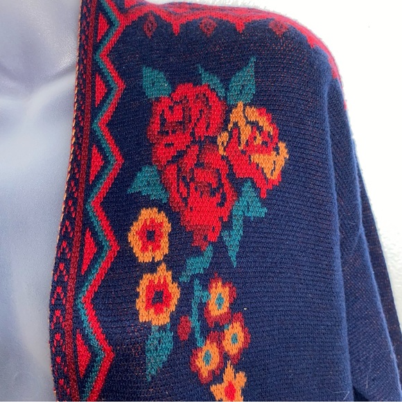 MaxSport Mx4760 navy blue and red floral pattern open face sweater cardigan - Picture 2 of 7